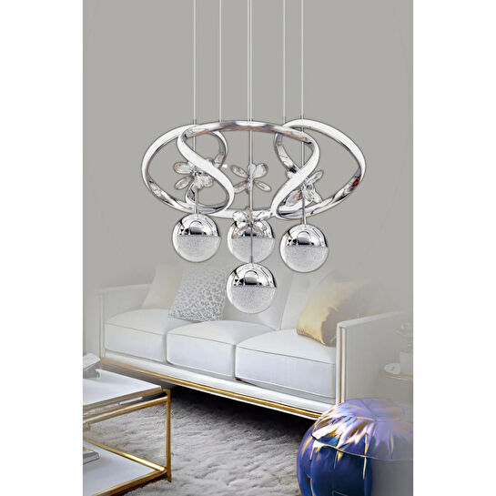 Luna Lighting Zümrüt Model Krom Kaplama Modern Led Avize 3 1 Krom Ledli Avize