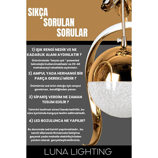 Luna Lighting Zümrüt Model Şık Tarz Modern Led Avize 3 1 Gold Ledli Salon Avize
