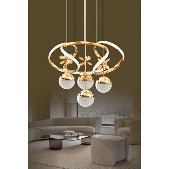 Luna Lighting Zümrüt Model Şık Tarz Modern Led Avize 3 1 Gold Ledli Salon Avize