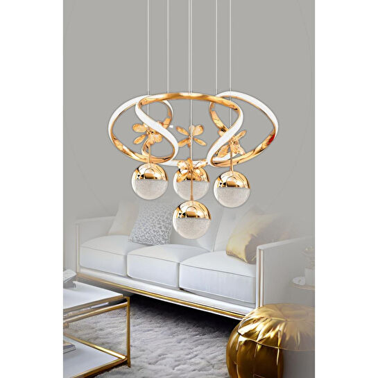 Luna Lighting Zümrüt Model Şık Tarz Modern Led Avize 3 1 Gold Ledli Salon Avize