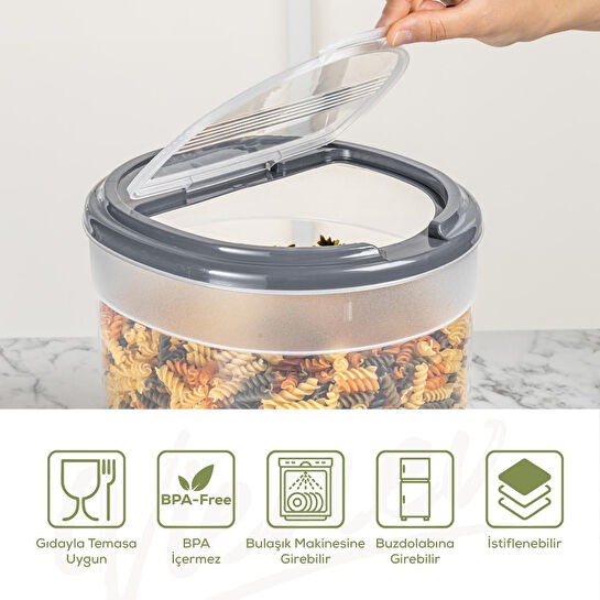 Vienev 4'lü 8 Litre Büyük Boy Plastik Saklama Kabı – Koyu Gri Kapaklı