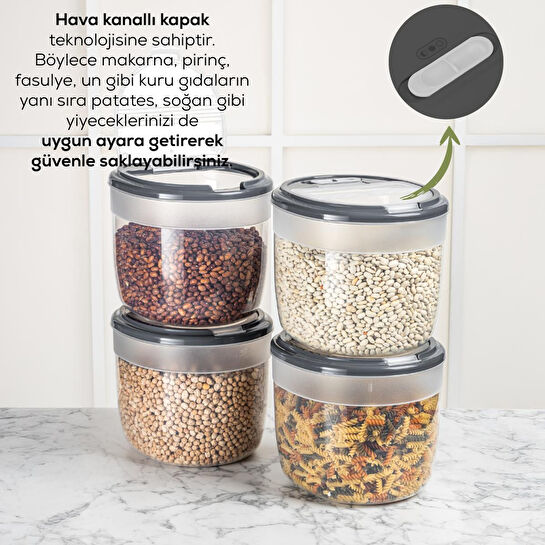 Vienev 4'lü 8 Litre Büyük Boy Plastik Saklama Kabı – Koyu Gri Kapaklı