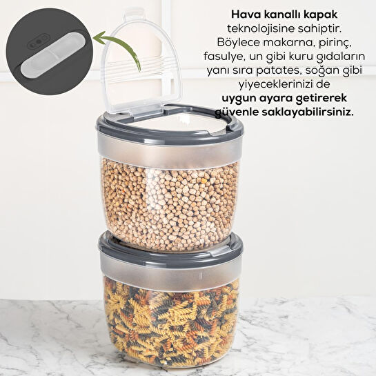 Vienev 2'li 8 Litre Büyük Boy Plastik Saklama Kabı – Koyu Gri Kapaklı