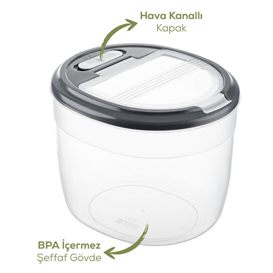 Vienev 2'li 8 Litre Büyük Boy Plastik Saklama Kabı – Koyu Gri Kapaklı