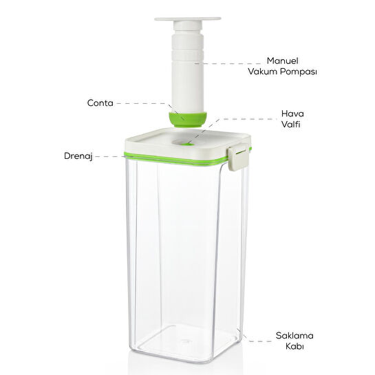 Vienev 7'li Vakumlu Saklama Kabı Seti | 6x 2 Litre Kap + Manuel Pompa