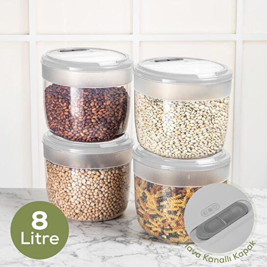 Vienev 4'lü 8 Litre Büyük Boy Plastik Saklama Kabı – Açık Gri Kapaklı