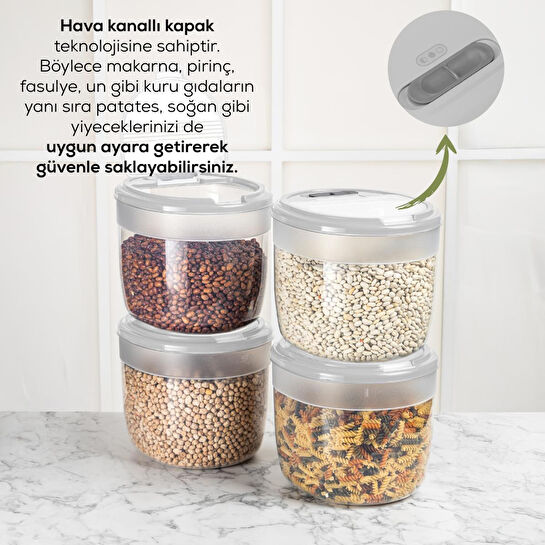 Vienev 4'lü 8 Litre Büyük Boy Plastik Saklama Kabı – Açık Gri Kapaklı