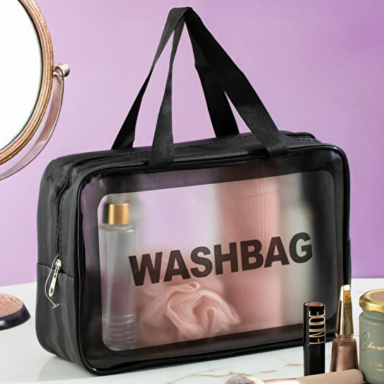 Vienev Büyük Boy Su Geçirmez Şeffaf Makyaj Ve Kozmetik Çantası – Seyahat Düzenleyici Siyah