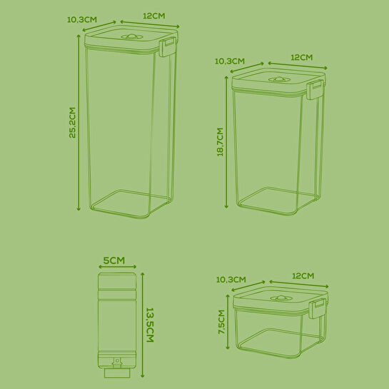 Vienev 13'lü Vakumlu Saklama Kabı Seti | 2x(2 Lt-1,3 Lt-0,5 Lt) Kap + Şarjlı Pompa + 6x Vakumlu Poşet