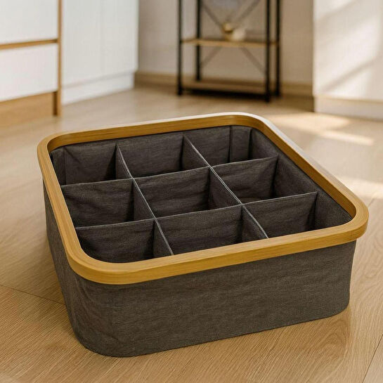 Vienev Ahşap Çerçeveli 9 Bölmeli Kumaş Makyaj Ve Kozmetik Organizer