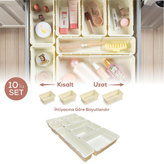 Vienev 10'lu Set Ayarlanabilir Çekmece Içi Düzenleyici Kutu – Uzayıp Kısalabilen Organizer Seti (5a2b2c1d)