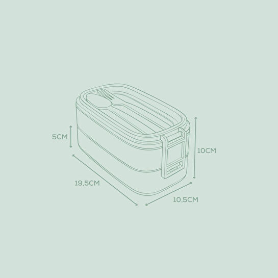 Vienev İki Katlı Saklama Kabı Ve Öğün Kabı – Çatal Kaşık Dahil Mint