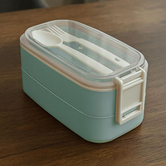 Vienev İki Katlı Saklama Kabı Ve Öğün Kabı – Çatal Kaşık Dahil Mint