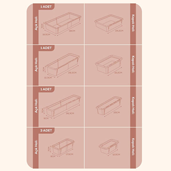 Vienev 6'lı Set Ayarlanabilir Çekmece Içi Düzenleyici Kutu – Uzayıp Kısalabilen Organizer Seti (3a1b1c1d)