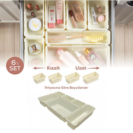 Vienev 6'lı Set Ayarlanabilir Çekmece Içi Düzenleyici Kutu – Uzayıp Kısalabilen Organizer Seti (3a1b1c1d)