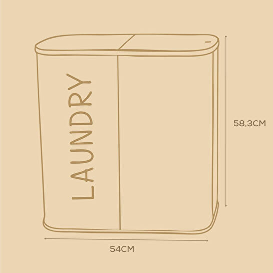 Vienev İki Bölmeli Çamaşır Sepeti - Çift File Torbalı