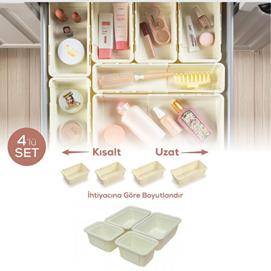 Vienev 4'lü Set Ayarlanabilir Çekmece Içi Düzenleyici Kutu – Uzayıp Kısalabilen Organizer Seti (2a2b)