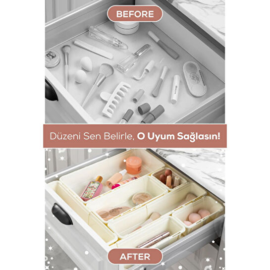 Vienev 5'li Set Ayarlanabilir Çekmece Içi Düzenleyici Kutu – Uzayıp Kısalabilen Organizer Seti (2a2b1c)