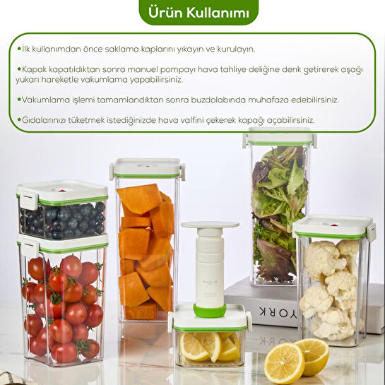 Vienev 7'li Vakumlu Saklama Kabı Seti | 6x 0,5 Litre Kap + Manuel Pompa