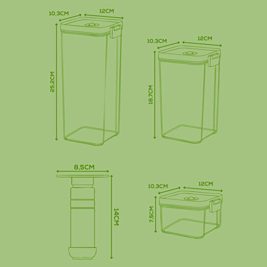 Vienev 7'li Vakumlu Saklama Kabı Seti | 2x(2 Lt-1,3 Lt-0,5 Lt) Kap + Manuel Pompa