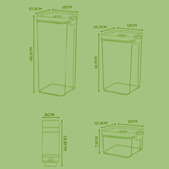 Vienev 8'li Vakumlu Saklama Kabı Seti | 1x(2 Lt-1,3 Lt) 2x(0,5 Lt) Kap + Şarjlı Pompa + 3x Vakumlu Poşet