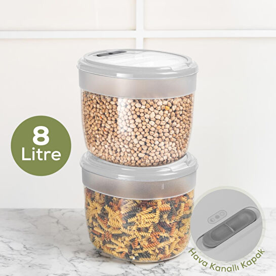 Vienev 2'li 8 Litre Büyük Boy Plastik Saklama Kabı – Açık Gri Kapaklı