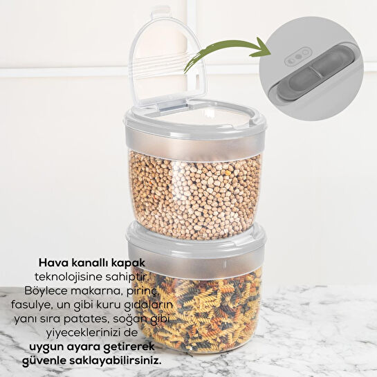 Vienev 2'li 8 Litre Büyük Boy Plastik Saklama Kabı – Açık Gri Kapaklı