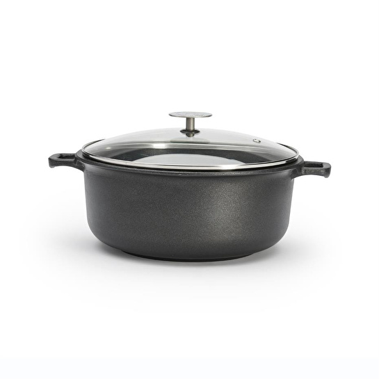 De Buyer Choc Extreme Yapışmaz Kaplama Cam Kapaklı Tencere 24 Cm Siyah