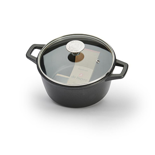 De Buyer Choc Extreme Yapışmaz Kaplama Cam Kapaklı Tencere 20 Cm Siyah