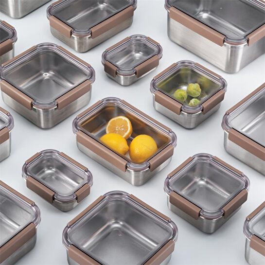 Locknlock Paslanmaz Çelik Fırın & Saklama Kabı Dörtgen Kilitli 2.8 Lt - Kahverengi