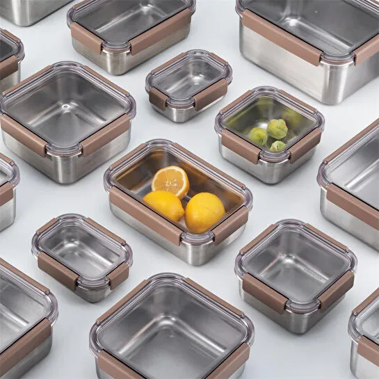 Locknlock Paslanmaz Çelik Fırın & Saklama Kabı Dörtgen Kilitli 310 Ml - Kahverengi