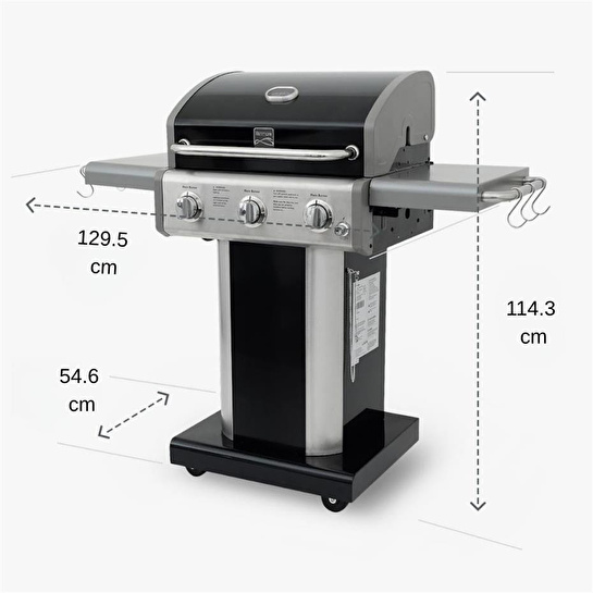 Kenmore Gazlı Barbekü 3 Ocaklı Siyah - Bakır