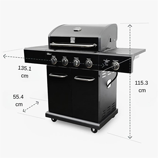 Kenmore Gazlı Barbekü 4 Ocaklı Siyah - Metal
