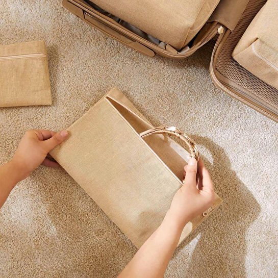 Ocean Home Textile 6'lı Jüt Keten Kumaş Bavul İçi Düzenleyici Set