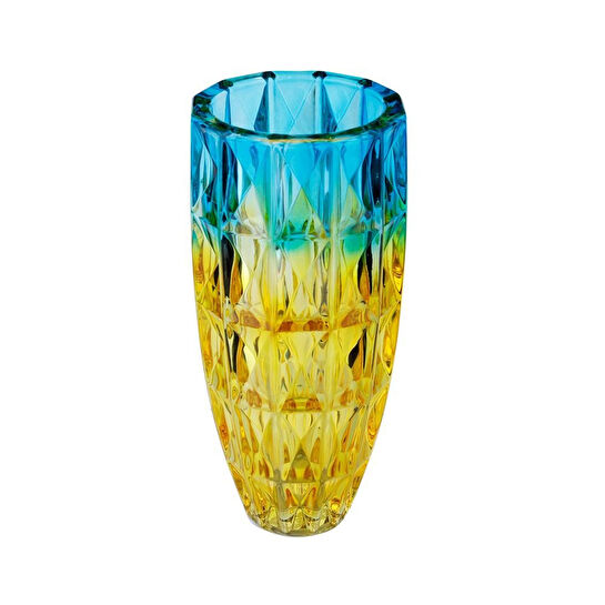 Lucky Art Renkli Kesme Cam Vazo 14*32 Cm