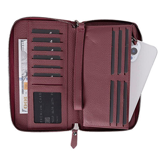Bloominbag Bloomporter Pebble Bordeaux Hakiki Deri Telefon Bölmeli Cüzdan
