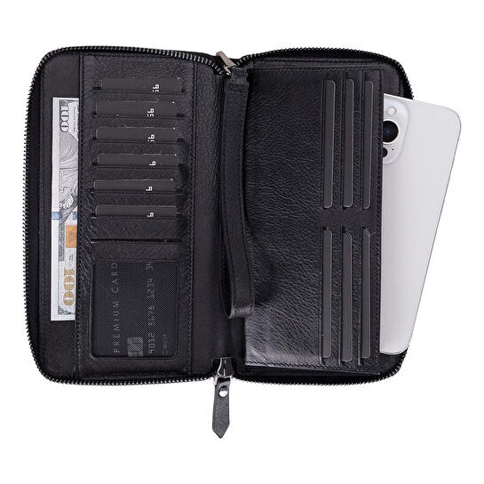 Bloominbag Bloomporter Obsidian Black Hakiki Deri Telefon Bölmeli Cüzdan