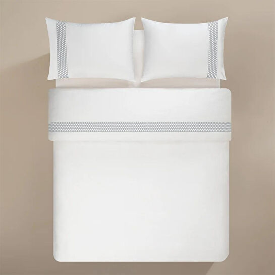 Penelope %100 Pamuk Saten Kumaş Nevresim Seti 200x220 Cm Beyaz Mavi - Regina Serisi