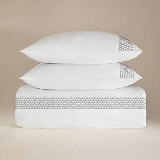 Penelope %100 Pamuk Saten Kumaş Nevresim Seti 200x220 Cm Beyaz Mavi - Regina Serisi