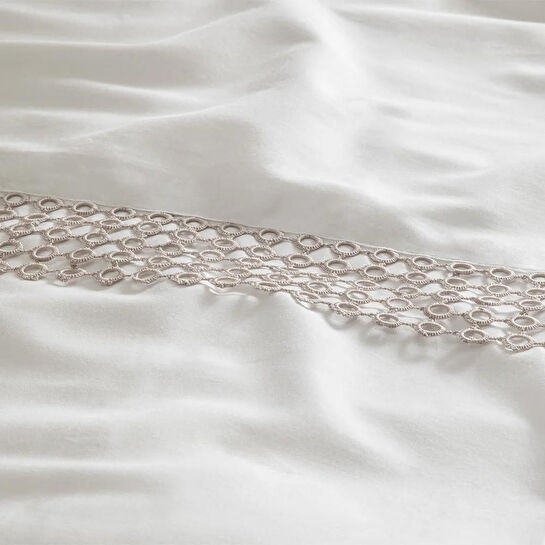 Penelope %100 Pamuk Saten Kumaş Nevresim Seti 240x220 Cm Beyaz Taş - Manuela Serisi