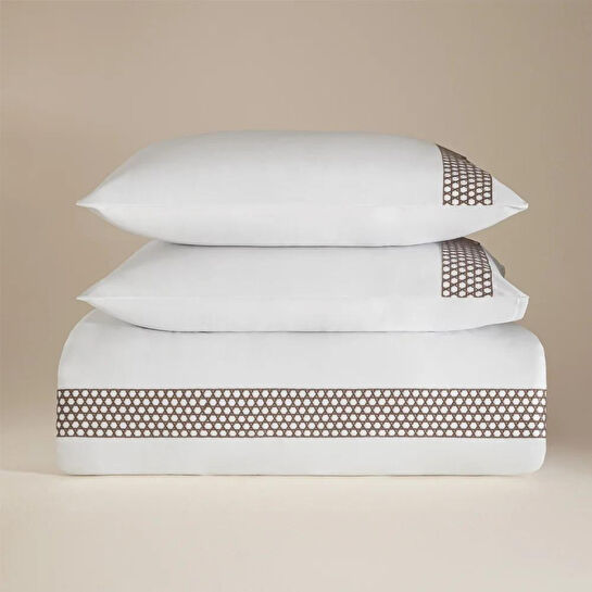 Penelope %100 Pamuk Saten Kumaş Nevresim Seti 240x220 Cm Beyaz Taş- Regina Serisi