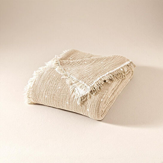 Penelope %100 Pamuk Müslin Yatak Örtüsü 220x240 Cm Bej - Glen Serisi