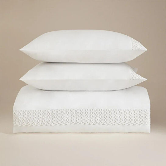 Penelope %100 Pamuk Saten Kumaş Nevresim Seti 240x220 Cm Beyaz - Manuela Serisi