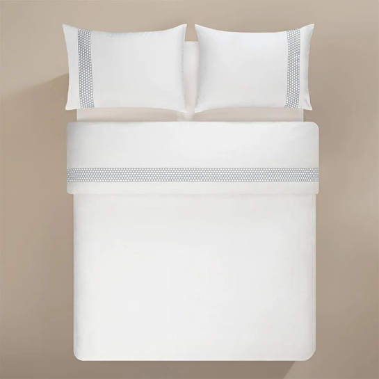 Penelope %100 Pamuk Saten Kumaş Nevresim Seti 260x240 Cm Beyaz Mavi - Regina Serisi