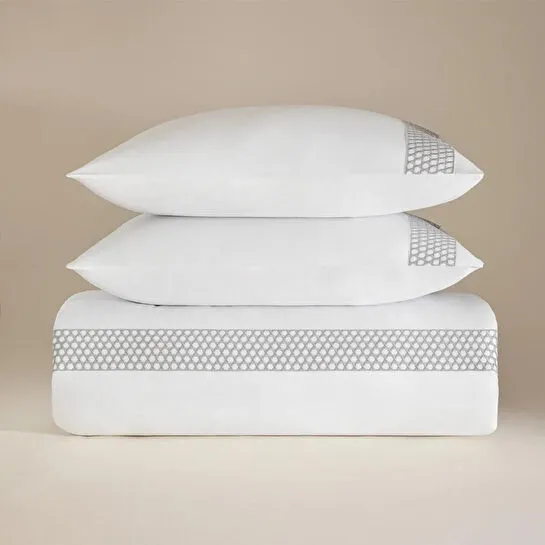 Penelope %100 Pamuk Saten Kumaş Nevresim Seti 260x240 Cm Beyaz Mavi - Regina Serisi