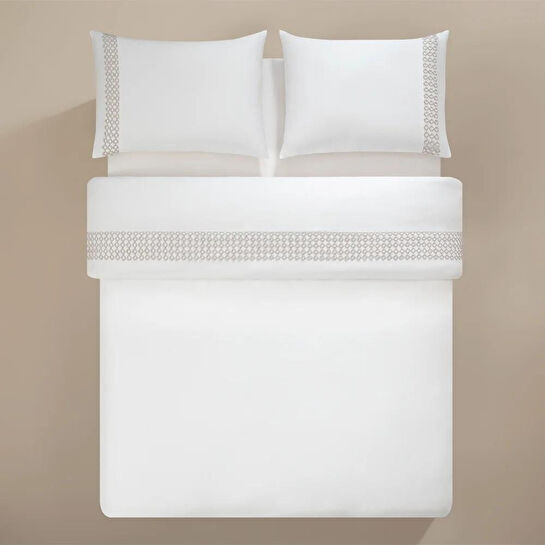 Penelope %100 Pamuk Saten Kumaş Nevresim Seti 200x220 Cm Beyaz Taş - Manuela Serisi