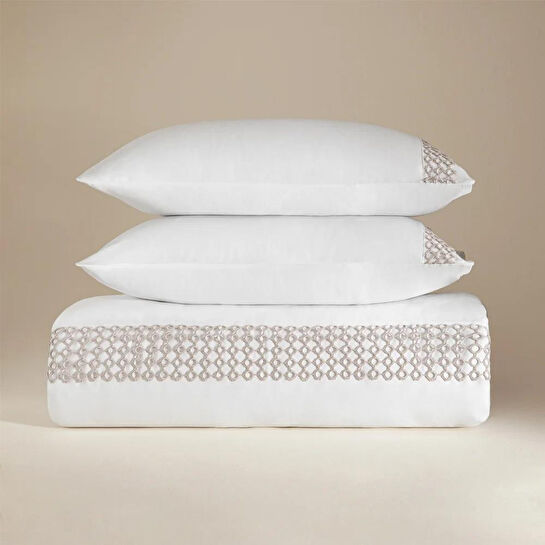 Penelope %100 Pamuk Saten Kumaş Nevresim Seti 200x220 Cm Beyaz Taş - Manuela Serisi