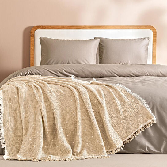 Penelope %100 Pamuk Müslin Yatak Örtüsü 160x240 Cm Bej - Glen Serisi