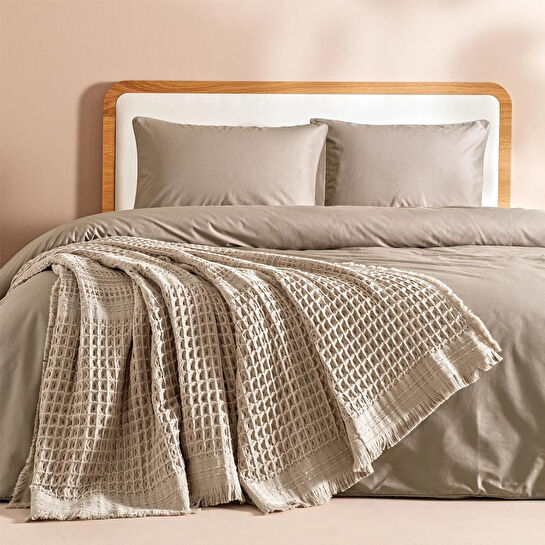 Penelope %100 Pamuk Dokuma Yatak Örtüsü 240x250 Cm Taş - Belinda Serisi