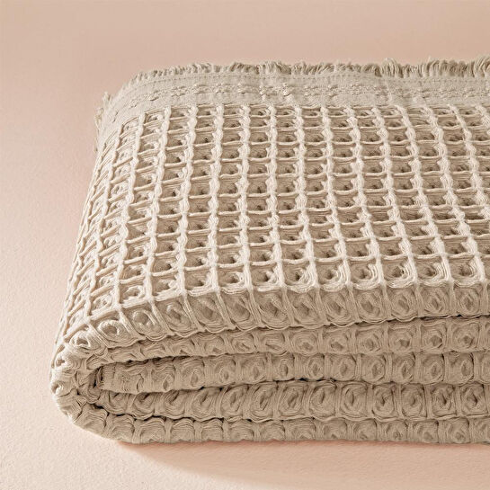 Penelope %100 Pamuk Dokuma Yatak Örtüsü 240x250 Cm Taş - Belinda Serisi